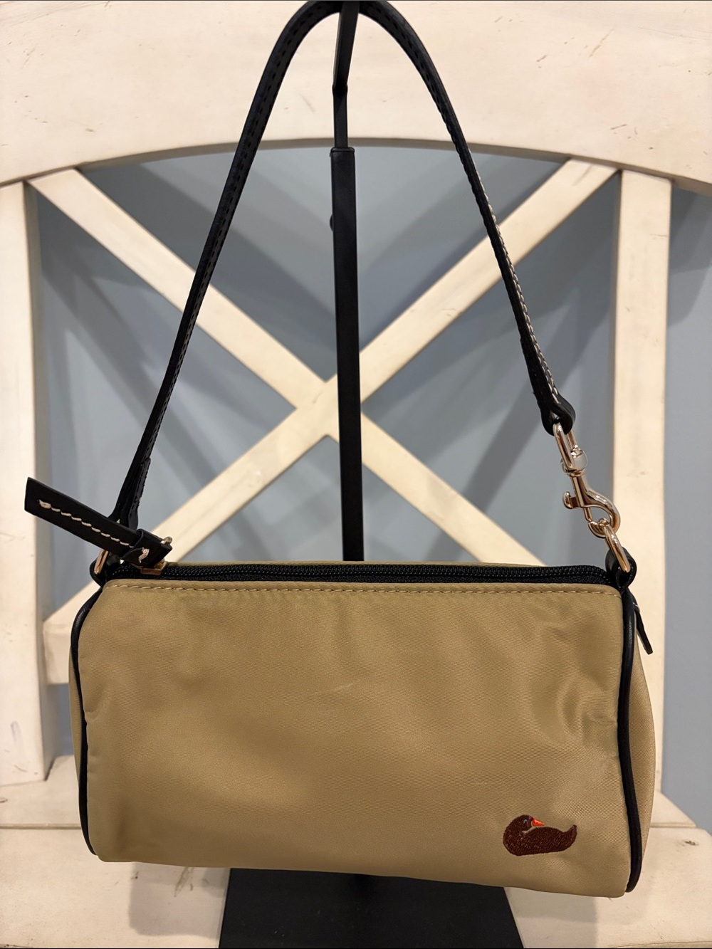 Dooney & Bourke Beige Nylon Wristlet Pouch with Duck Embroidered Logo
